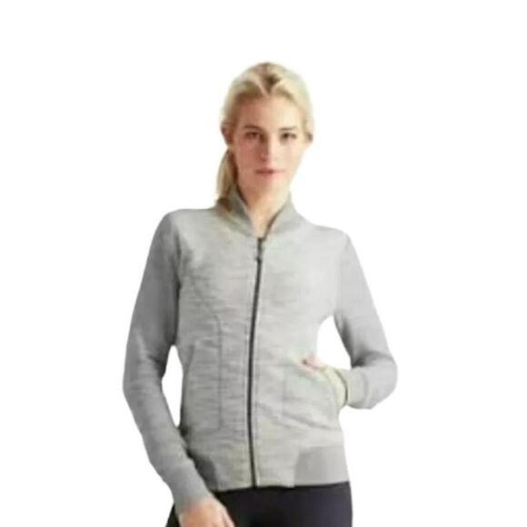 Athleta gray bombastic slub knit bomber style, zip jacket, size small  - Picture 1 of 6